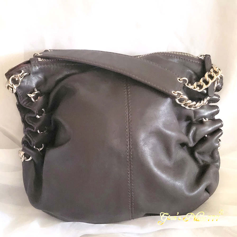 Desmo Made In Italy Calfskin Genuine Dark Brown Cinched Leather Small Handbag